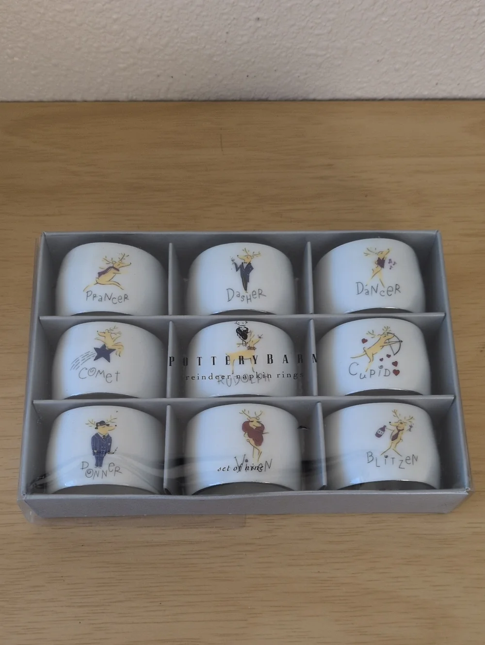 Pottery Barn White Ceramic Reindeer Napkin Rings